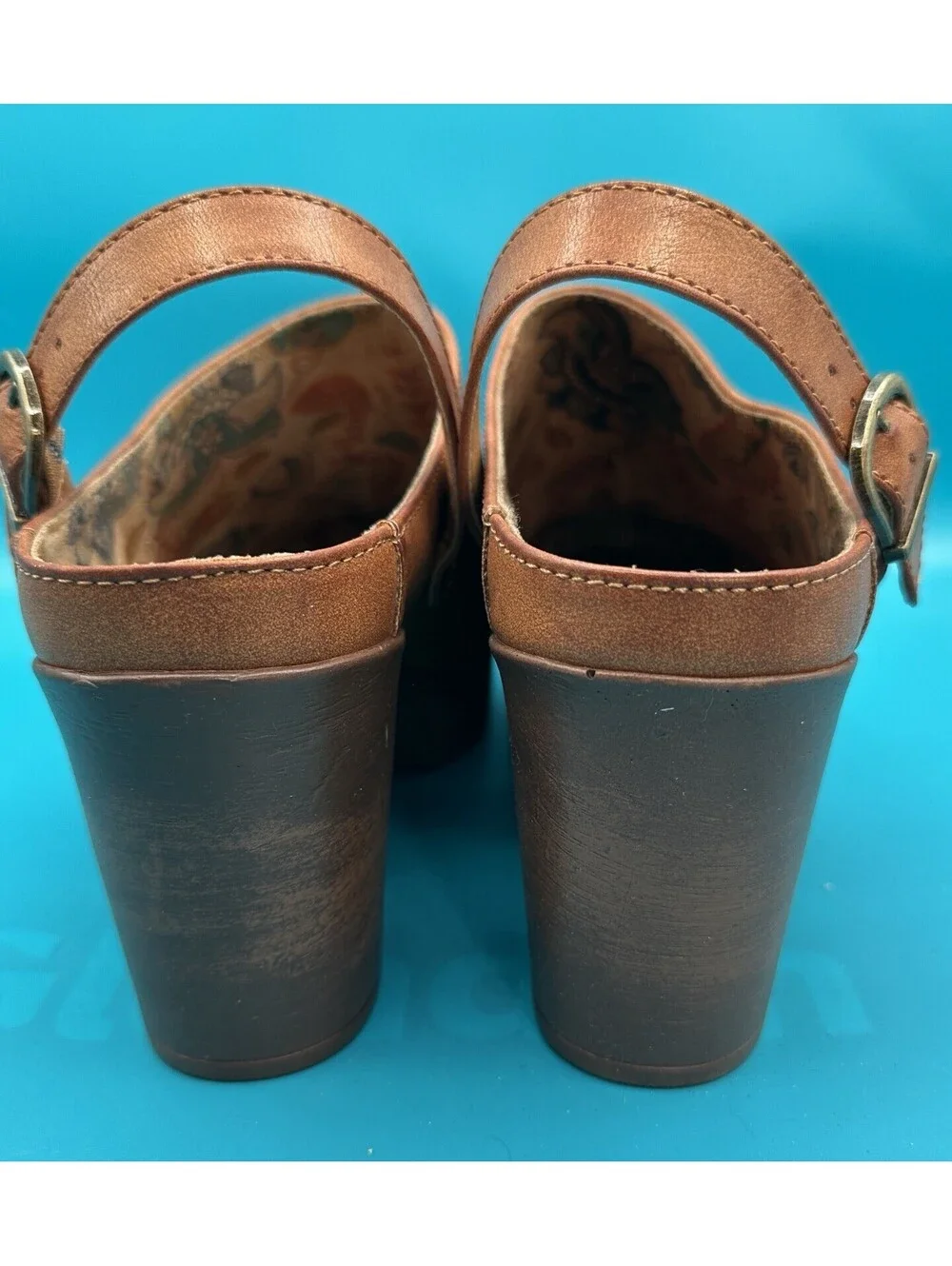 NIB B. O. C. Adele Cognac Brown Leather Clogs Chunky Platform Heel Size 9.5